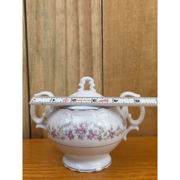 Vintage Porcelain Sugar Bowl With Lid & Floral Pink Rose Design - Picture 2 of 7